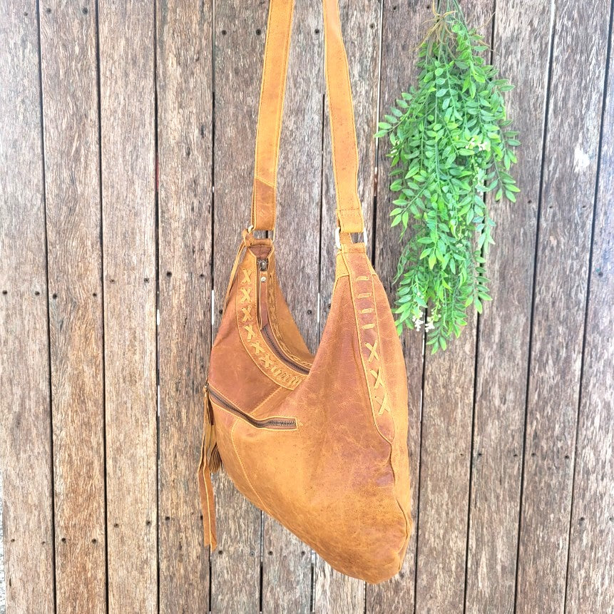 brown leather slouch bag